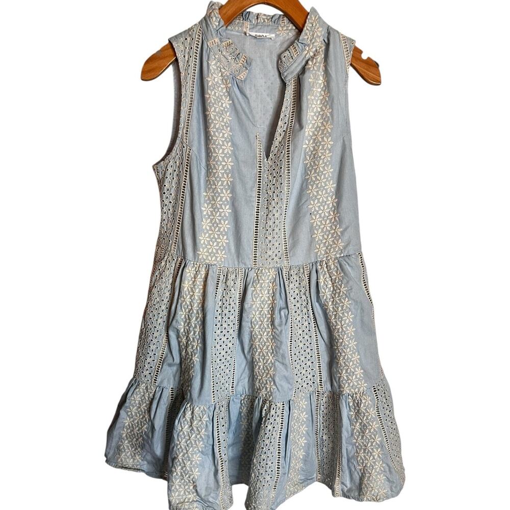 Avara sleeveless Light Blue Eyelet Tiered Summer Dress